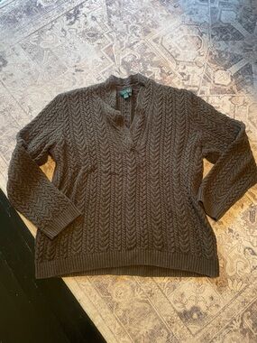 Lauren Ralph Lauren Brown Cable Knit V-Neck Sweater